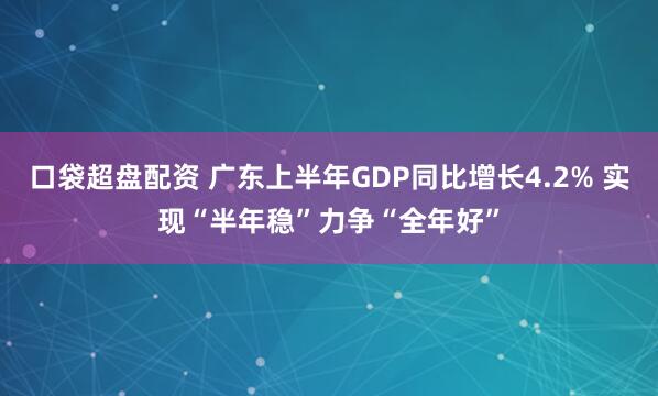 口袋超盘配资 广东上半年GDP同比增长4.2% 实现“半年稳”力争“全年好”