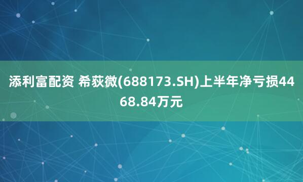 添利富配资 希荻微(688173.SH)上半年净亏损4468.84万元